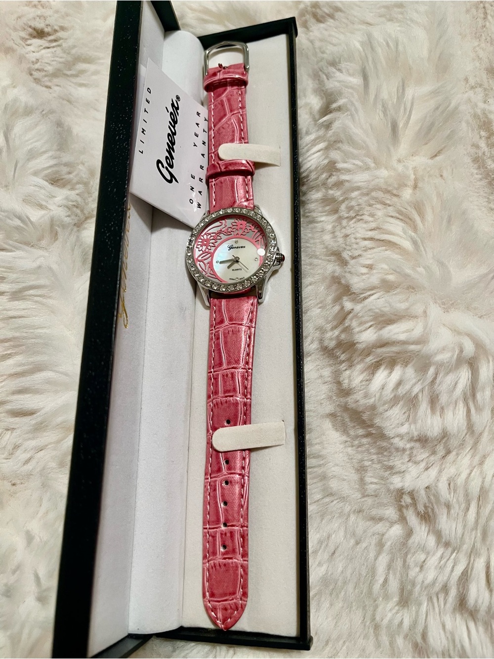 Genevex Pink Women's Leather-Style Strap Watch